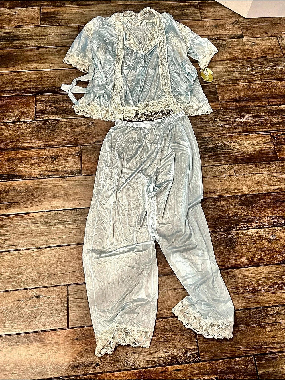 Vintage Olga Lace Trim 3-Piece Set in Blue & White Size Large NWT